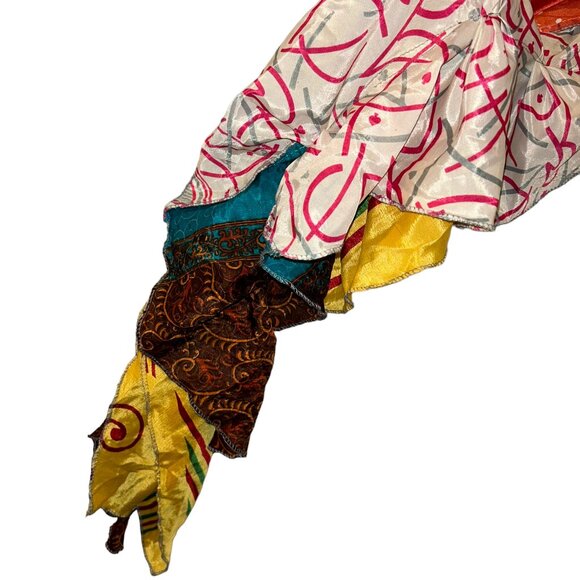 Summer ethnic Indian Sari ruffle multi silk print scarf - Picture 4 of 5